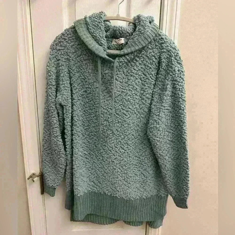 Zenana Popcorn Hoodie - Hooded Sweater - Dusty Teal - Small - NEW